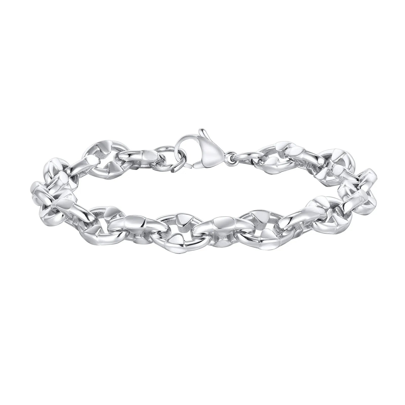 Stainless steel thick chain bracelet with geometric links and polished finish