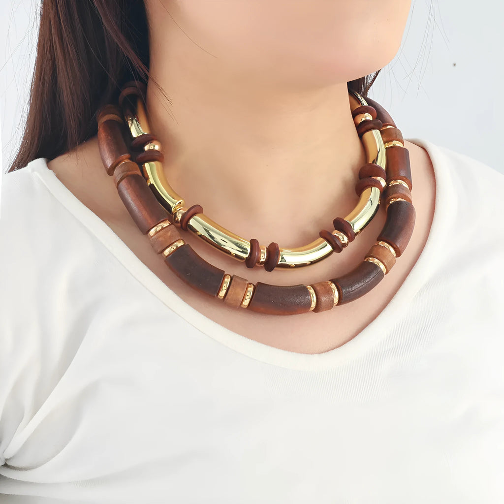 Women's exaggerated multi-layer alloy necklace with matching bracelet jewellery set