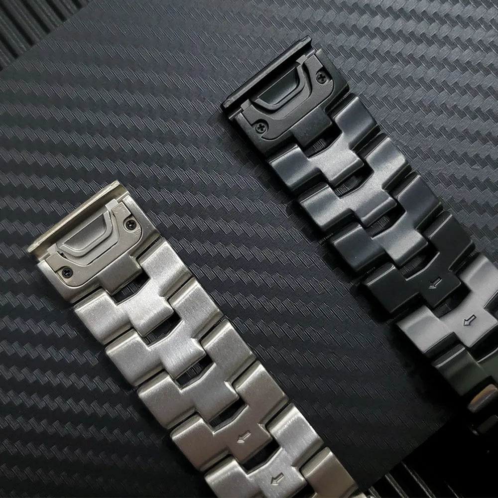 Nylon replacement watch strap for Garmin Fenix and Jiaming watches in silver, black, and titanium colours