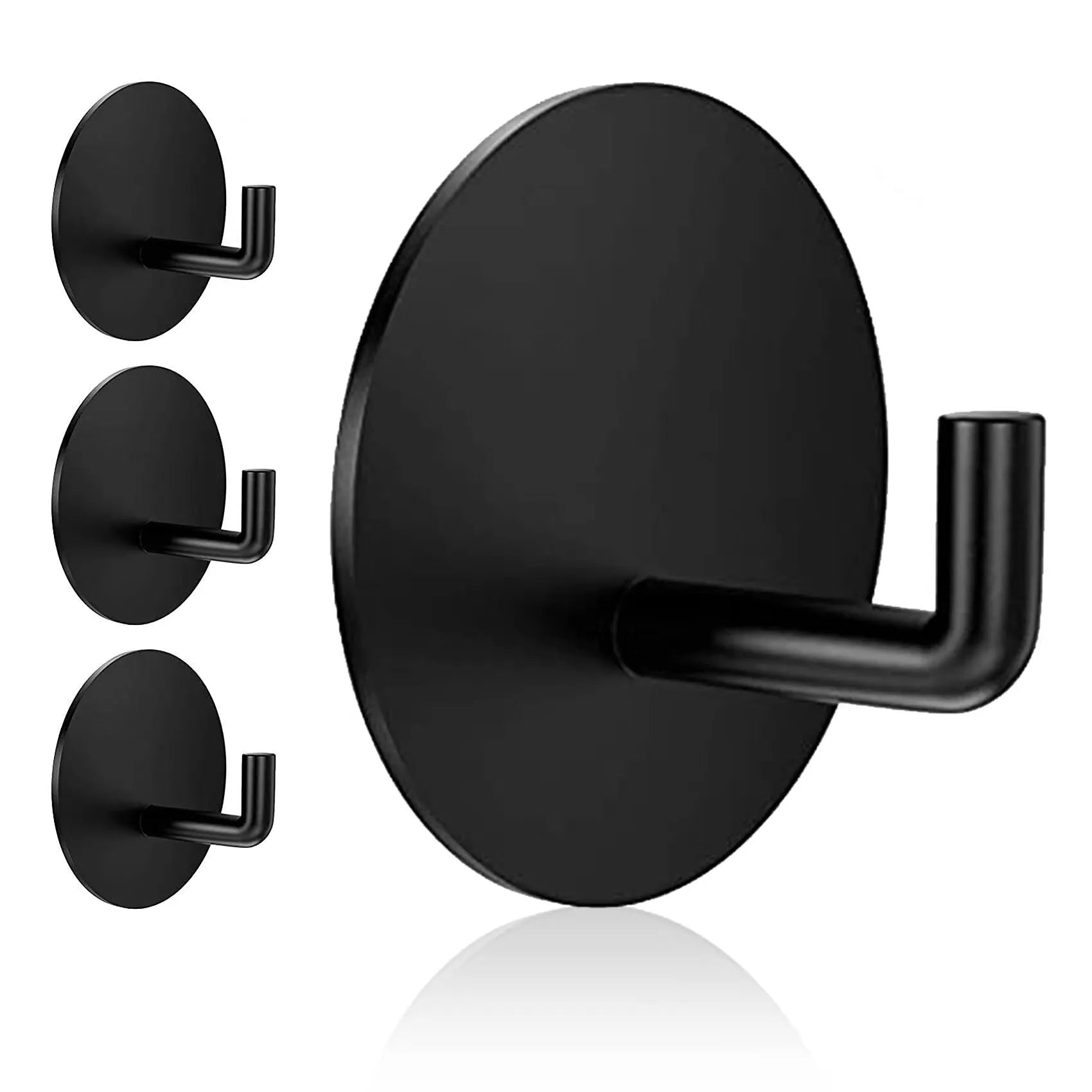 Two stainless steel self-adhesive hooks, one black and one sanded, shown against a surface.