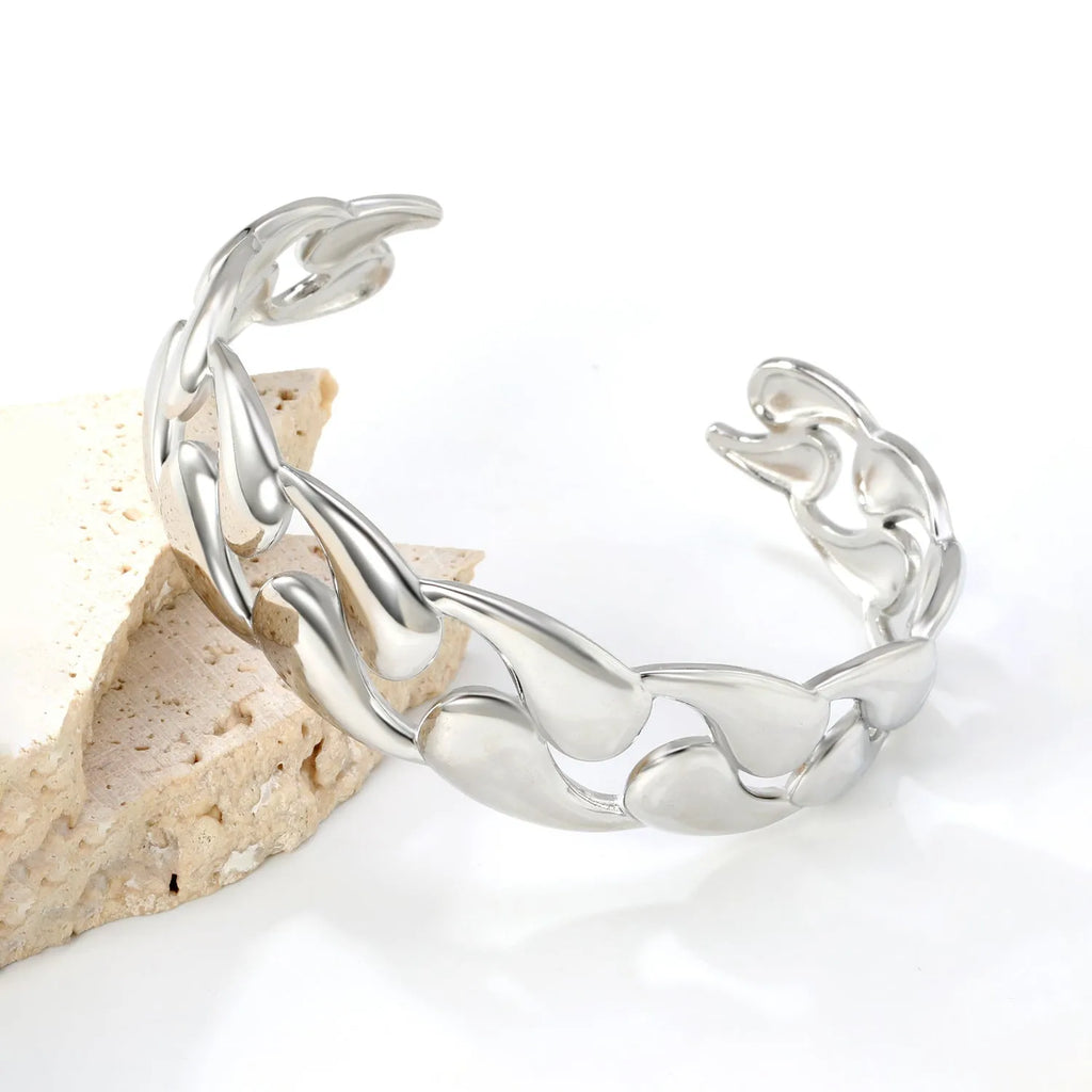 Stainless steel alloy bracelet in European advanced style showing metallic finish details