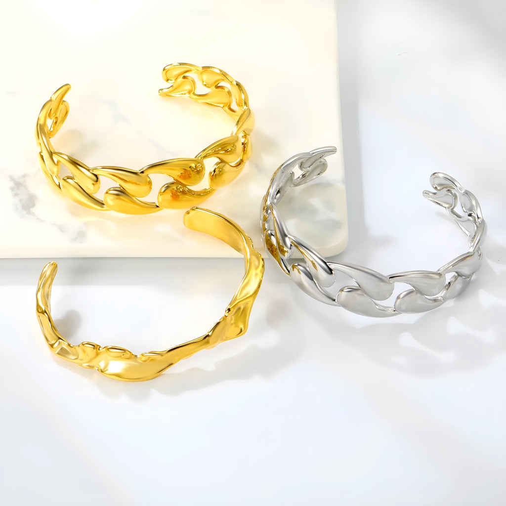 Stainless steel alloy bracelet in European advanced style showing metallic finish details