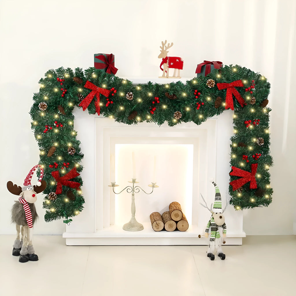 European style Christmas rattan pine cone bow decoration with PVC construction
