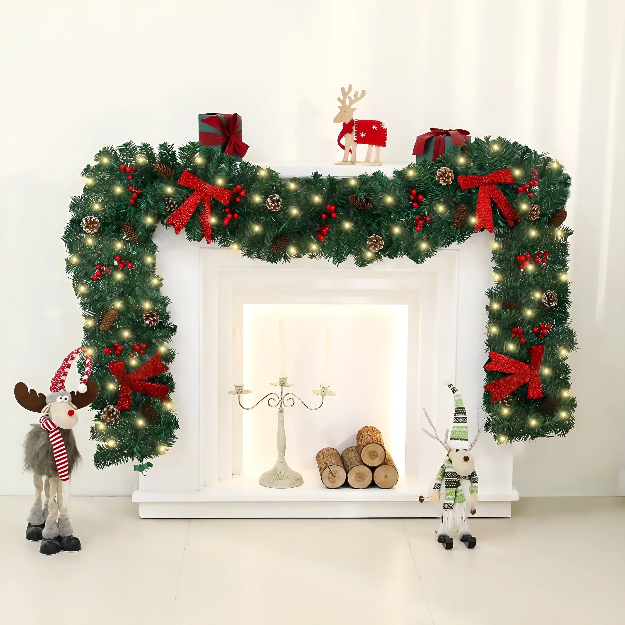 European style Christmas rattan pine cone bow decoration with PVC construction