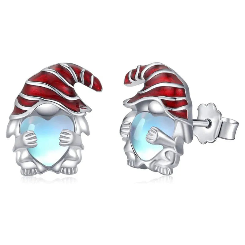Santa Claus design heart-shaped copper earrings with white gold electroplated finish for women