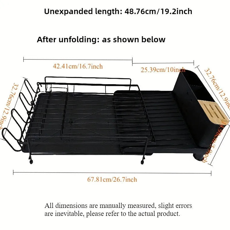 Retractable foldable carbon steel cutlery drying rack for kitchen knives and forks.