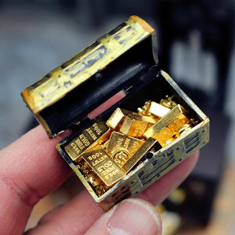 Alloy gold coin treasure box miniature dollhouse accessories with metallic finish