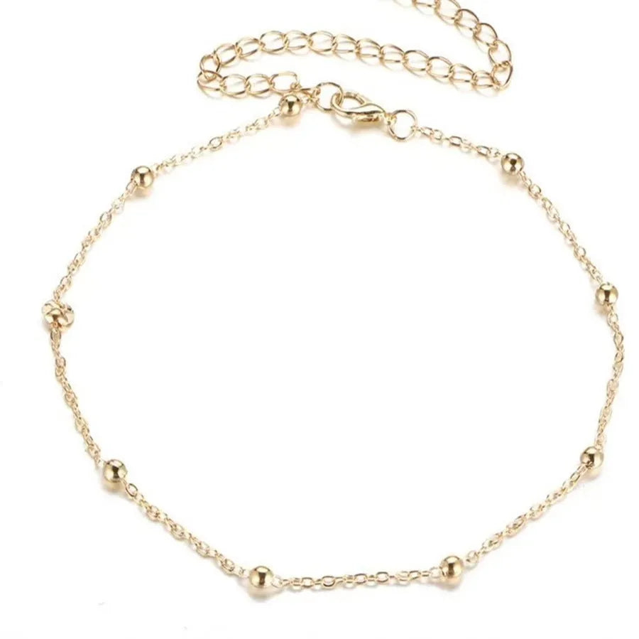 Bohemian chain summer metal anklet with geometric alloy pendant in gold or silver finish