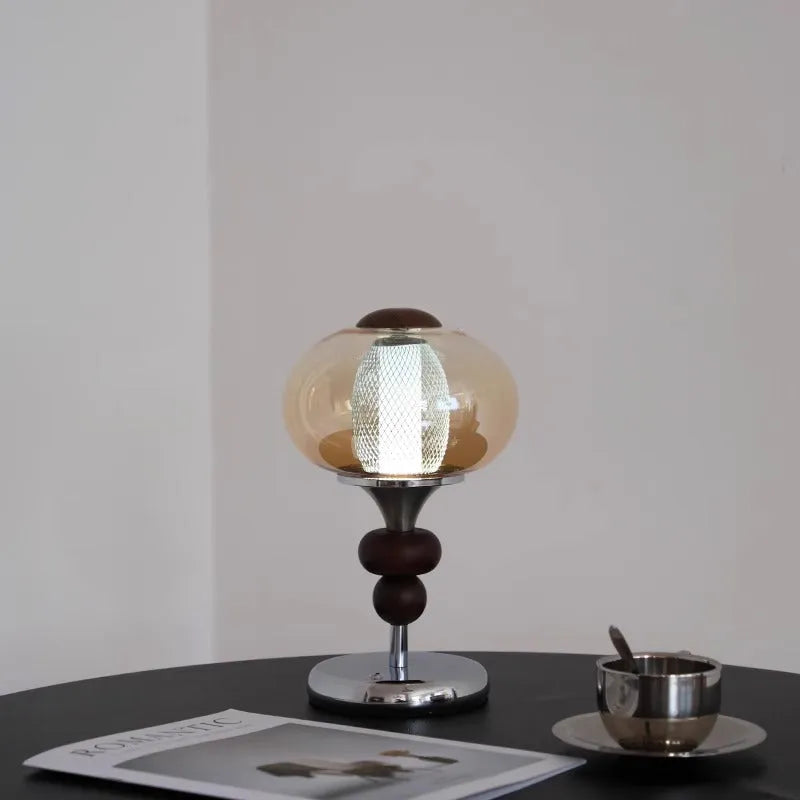 Solid wood retro palace table lamp with touch control and three colour lighting