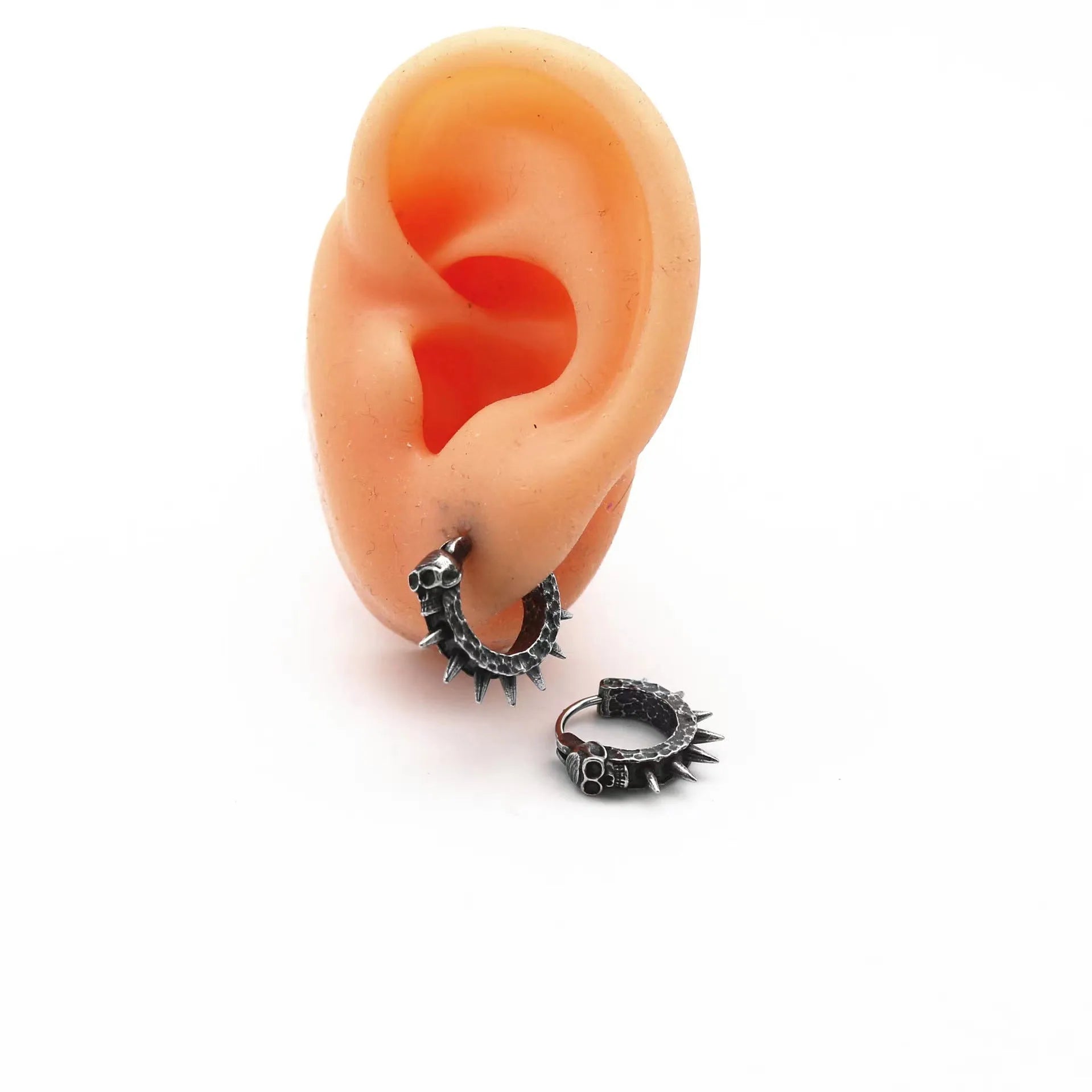 Black retro alloy earrings with copper plastic punk motorcycle and geometric shape design.