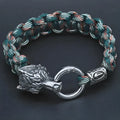 Handmade titanium steel wolf head bracelet in camouflage colour with polished retro finish