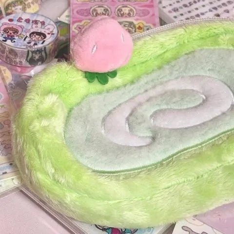 Honeydew colour velvet Swiss roll cake design pencil case with Korean style organisation