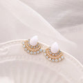 Women's retro fan-shaped geometric silver earrings with rhinestone accents on alloy construction
