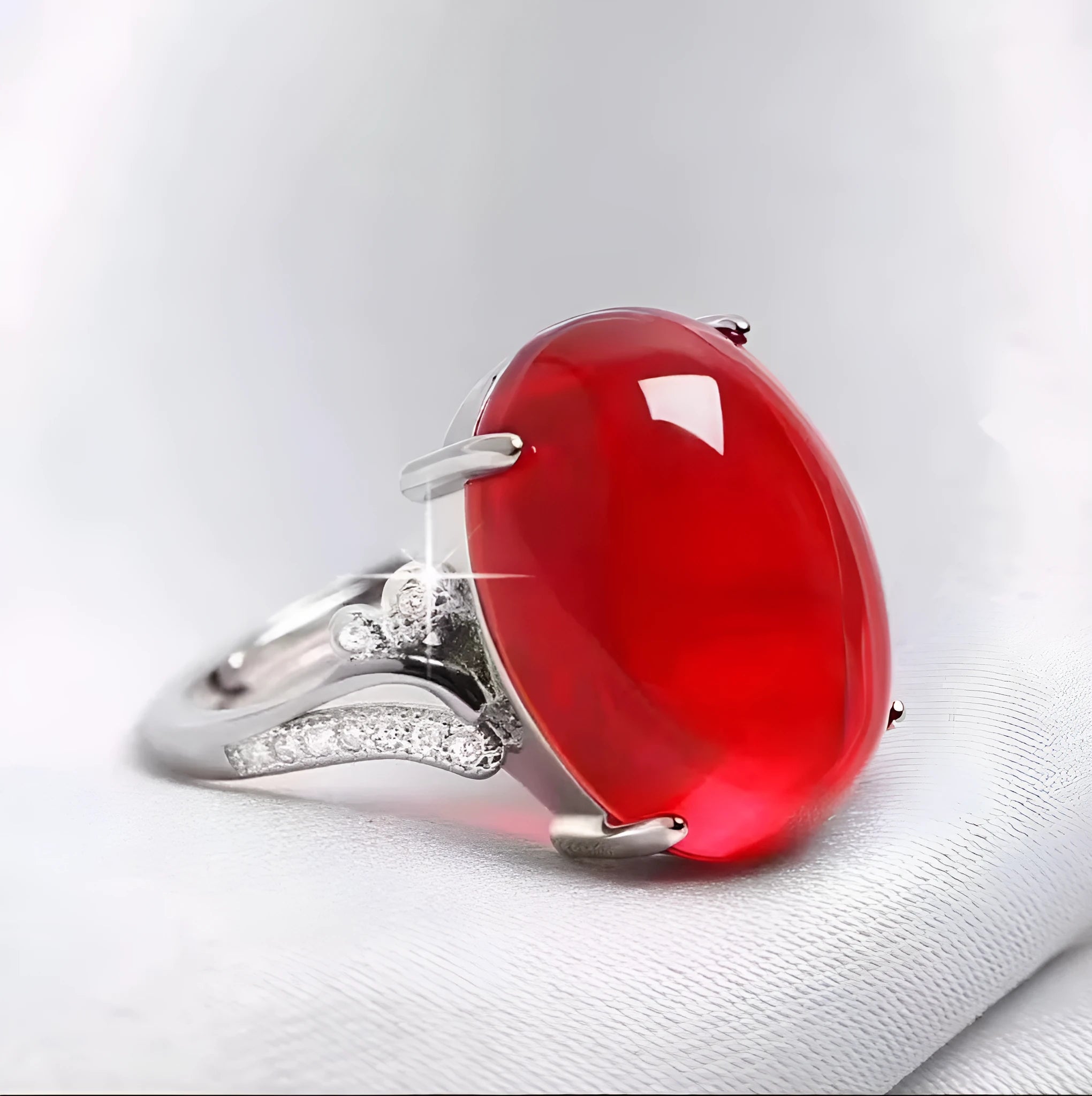 Adjustable geometric sapphire ring in alloy, shown in multiple colour options on a hand.