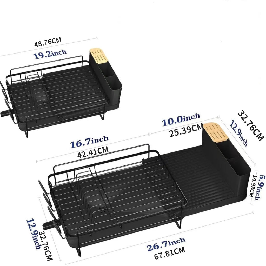 Retractable foldable carbon steel cutlery drying rack for kitchen knives and forks.