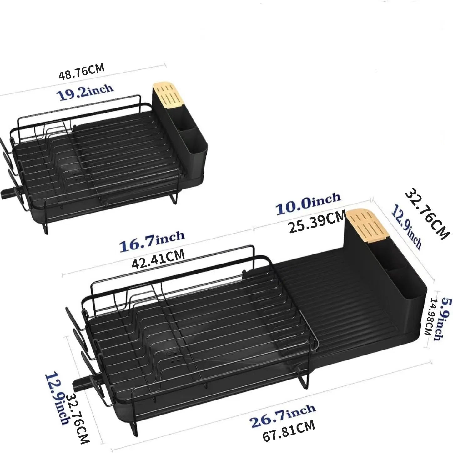 Retractable foldable carbon steel cutlery drying rack for kitchen knives and forks.