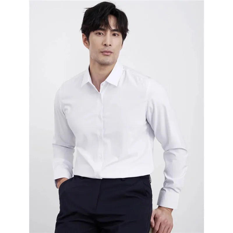 Men's wine red slim fit cardigan shirt with long sleeves and non-ironing fabric