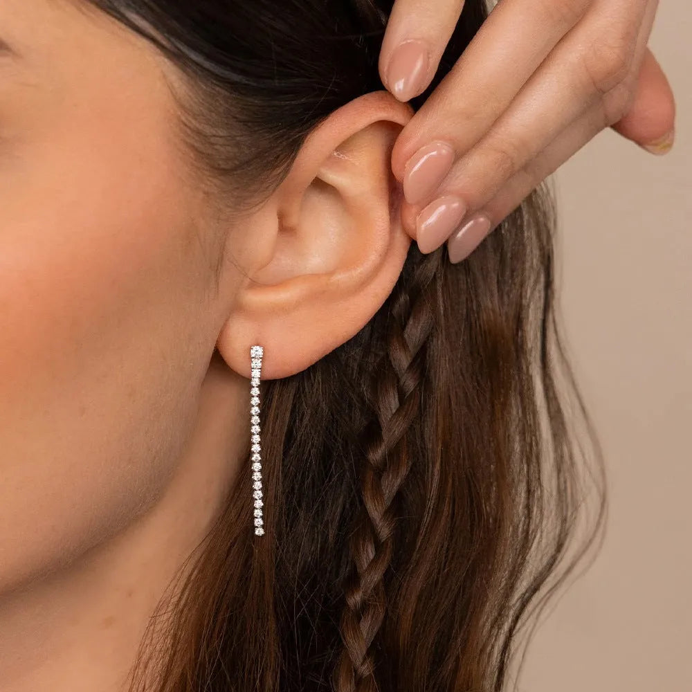 Women's geometric zircon earrings with Chinese style design in stainless steel with gold or steel colour options
