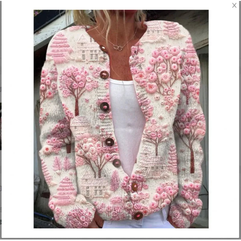 Women's digital printing polyester cardigan coat in open front style, size S to 5XL