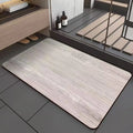 American wood grain diatomite bath mat with geometric pattern in bathroom setting
