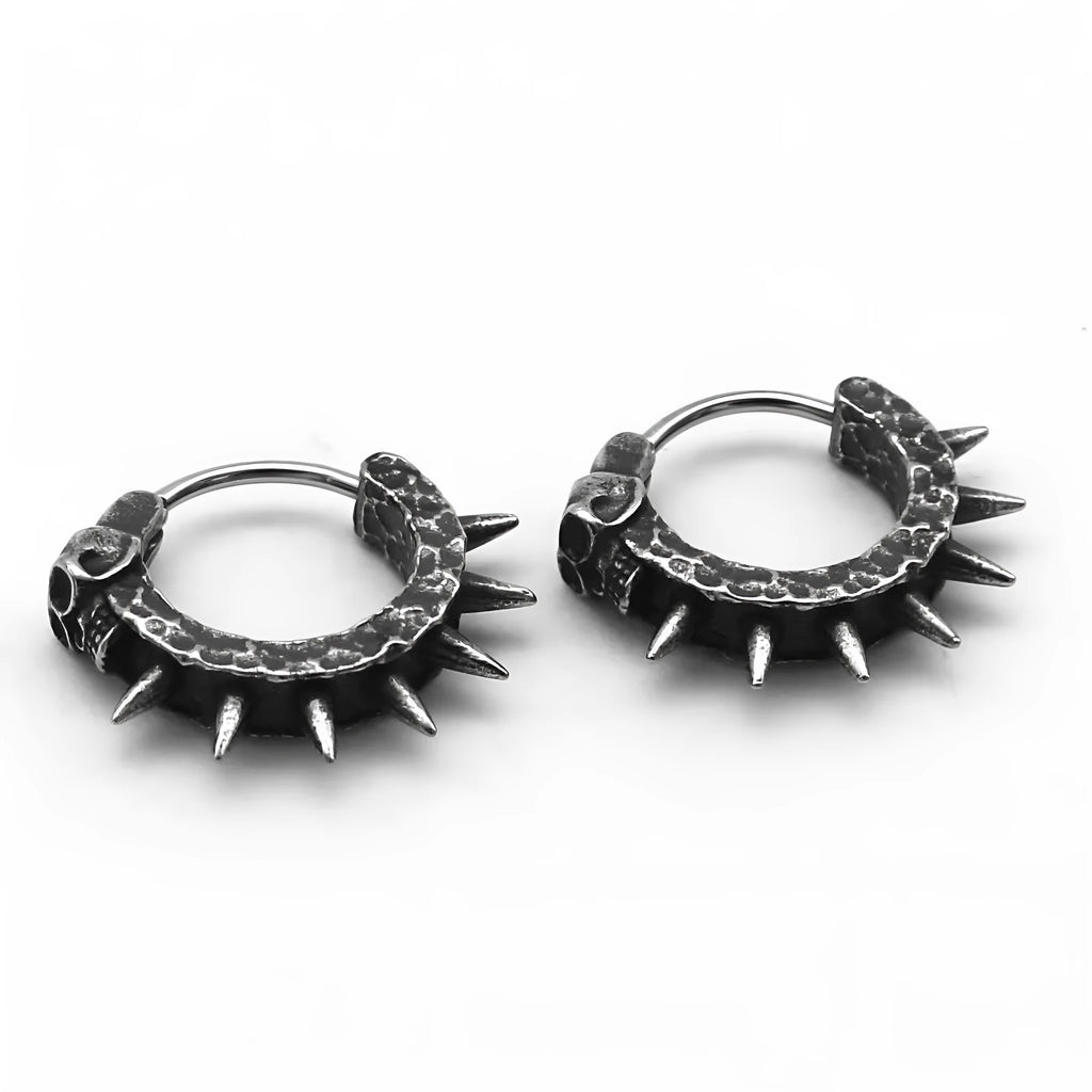Black retro alloy earrings with copper plastic punk motorcycle and geometric shape design.