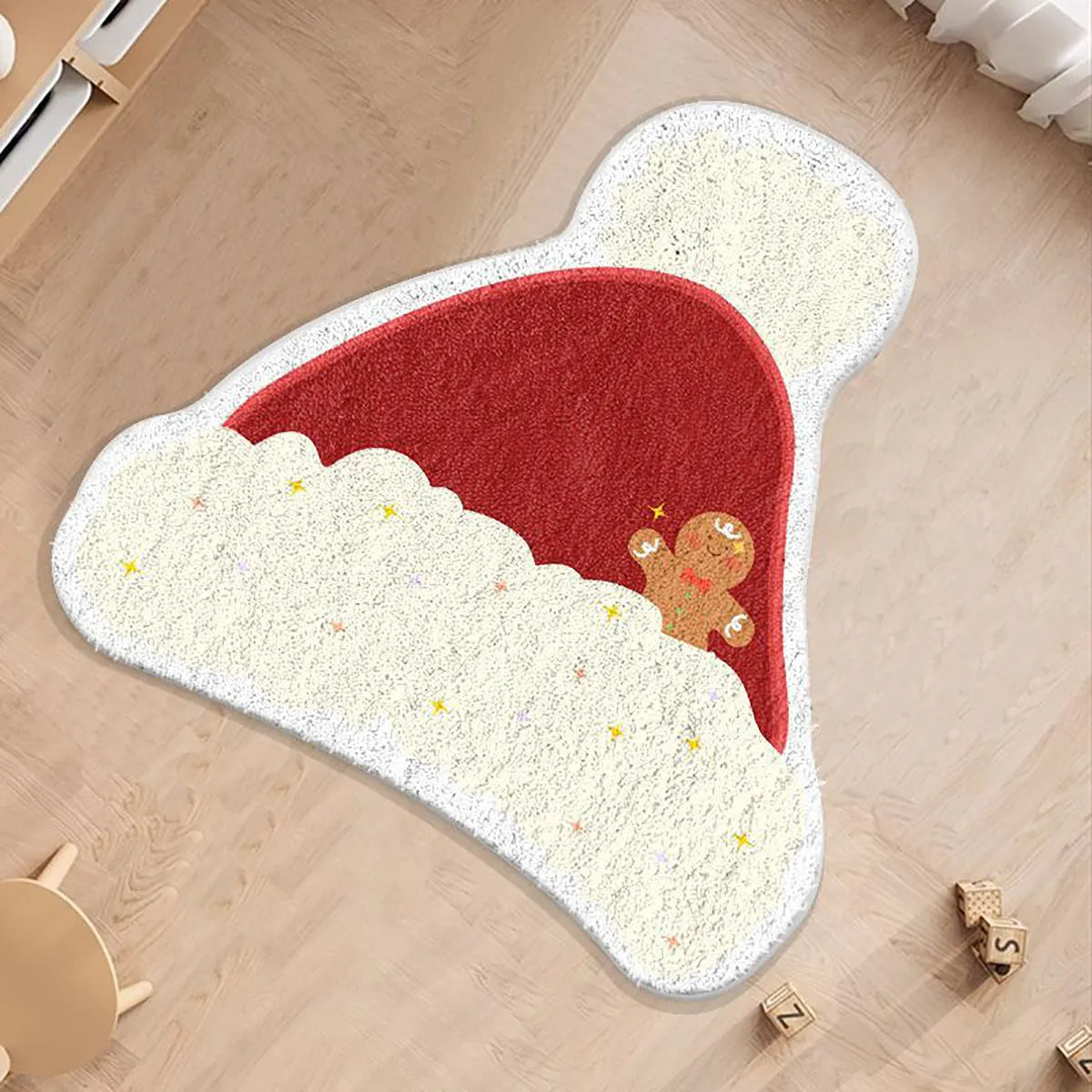 Round Christmas floor mat with cashmere-like texture and holiday-themed colour print