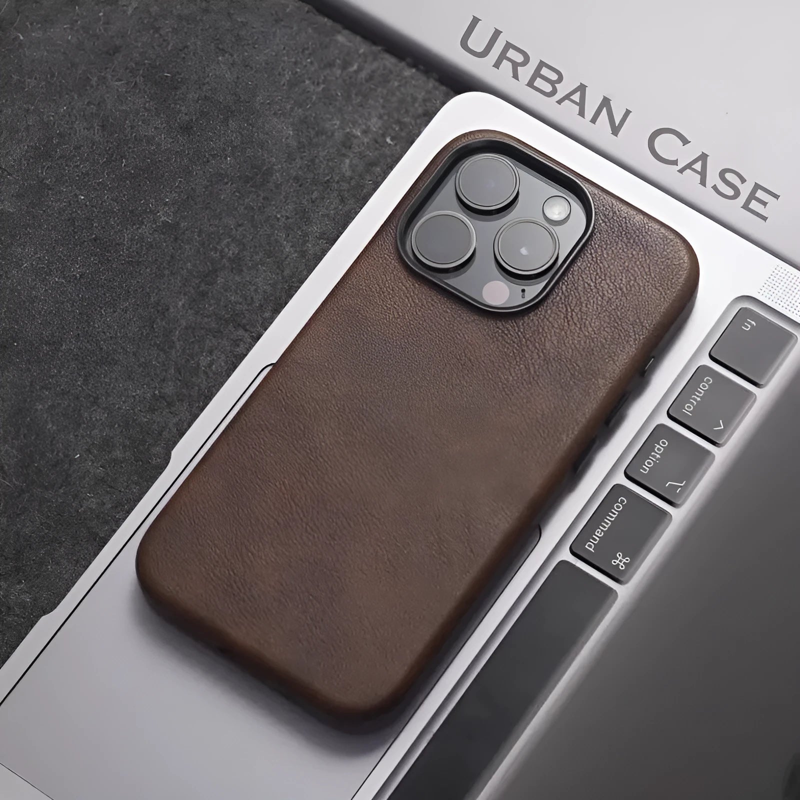 Genuine leather magnetic phone case for iPhone 15, brown colour, shockproof hard shell with anti-fingerprint finish
