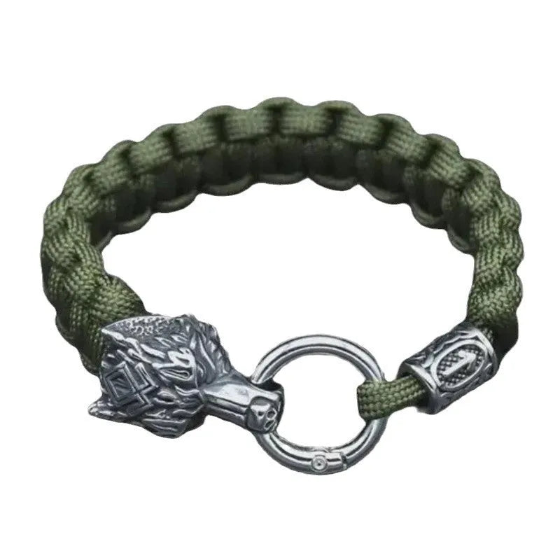 Handmade titanium steel wolf head bracelet in camouflage colour with polished retro finish