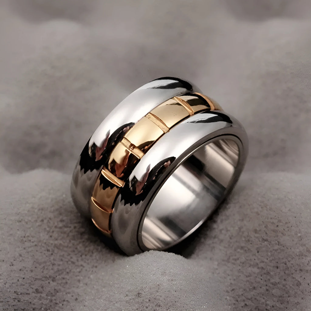 Ultra-wide titanium steel knuckle ring with rotatable tail, gold electroplated finish, natural style, size No.10