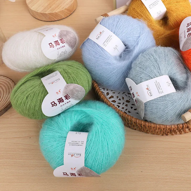 Mohair wool ball and thread for DIY hand-woven scarf knitting kit in multiple colours