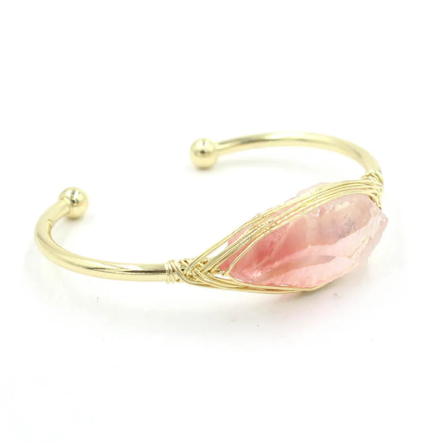 Natural raw gemstone crystal bracelet with 8mm stones in amorphous shape, unisex ethnic style