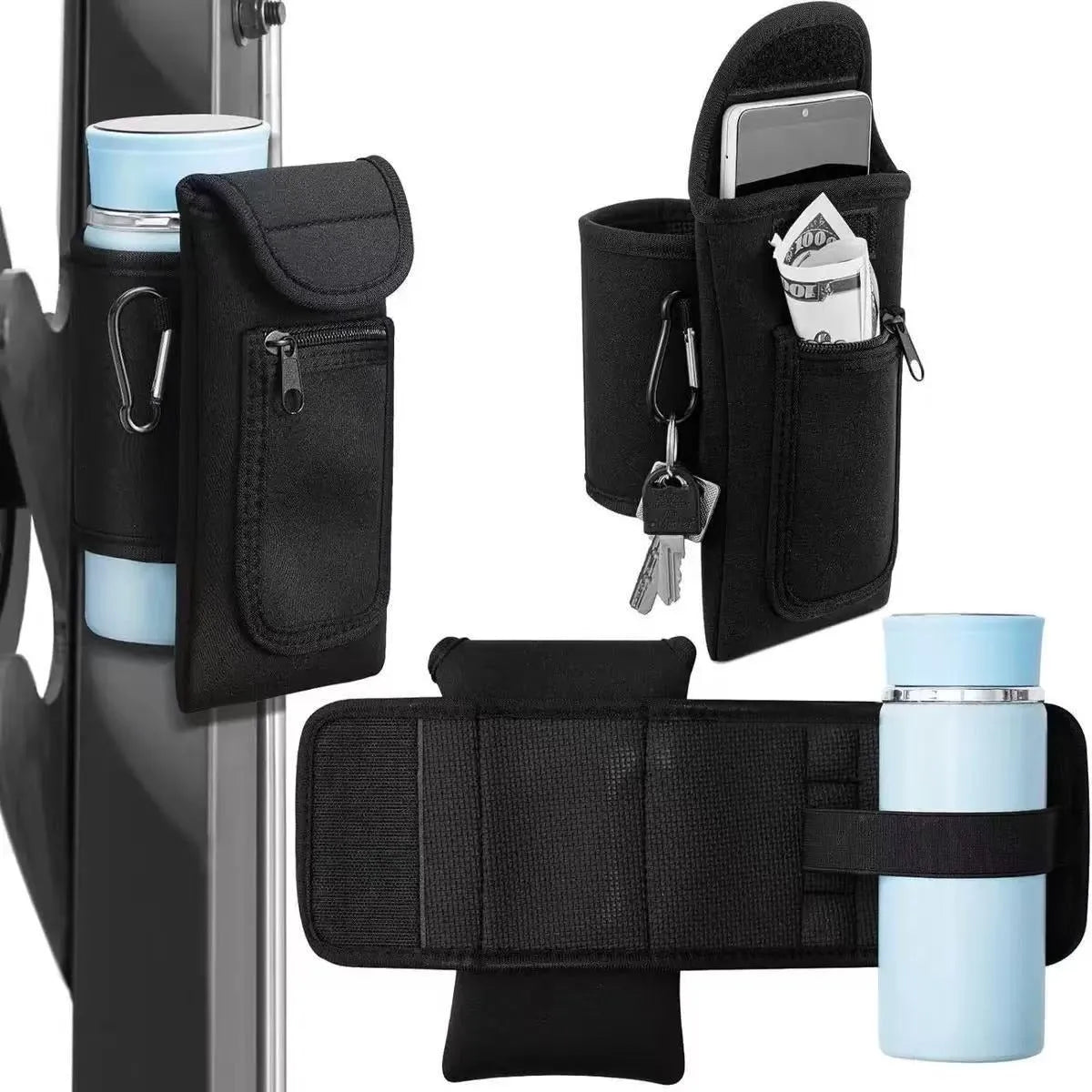 Cloth fitness bottle cover with magnetic closure in Lake Blue colour, fitting a large sports water bottle.
