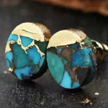 Natural stone bohemian stud earrings, handmade irregular shape, colour ER1031, unisex simple style