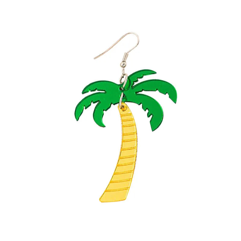 Acrylic drop earrings with coconut design on alloy hooks, shown in five colour variations.