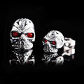 Retro red eye ghost head skull stud earrings with alloy and artificial gemstone construction