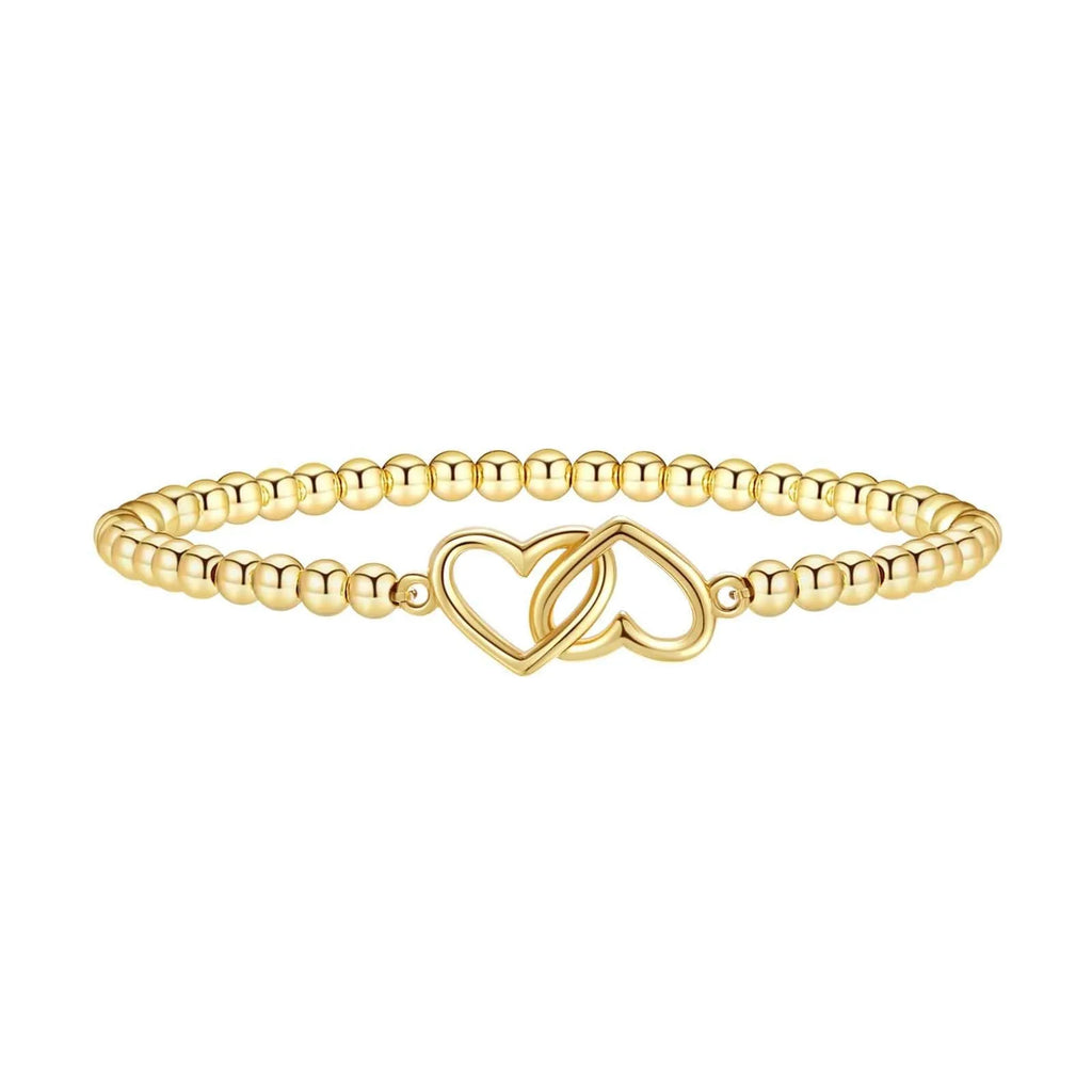 Adjustable stainless steel beaded bracelet with geometric round design in six colour options