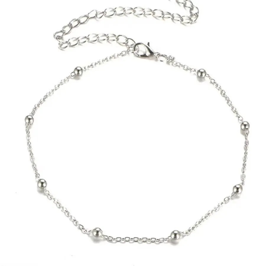 Bohemian chain summer metal anklet with geometric alloy pendant in gold or silver finish