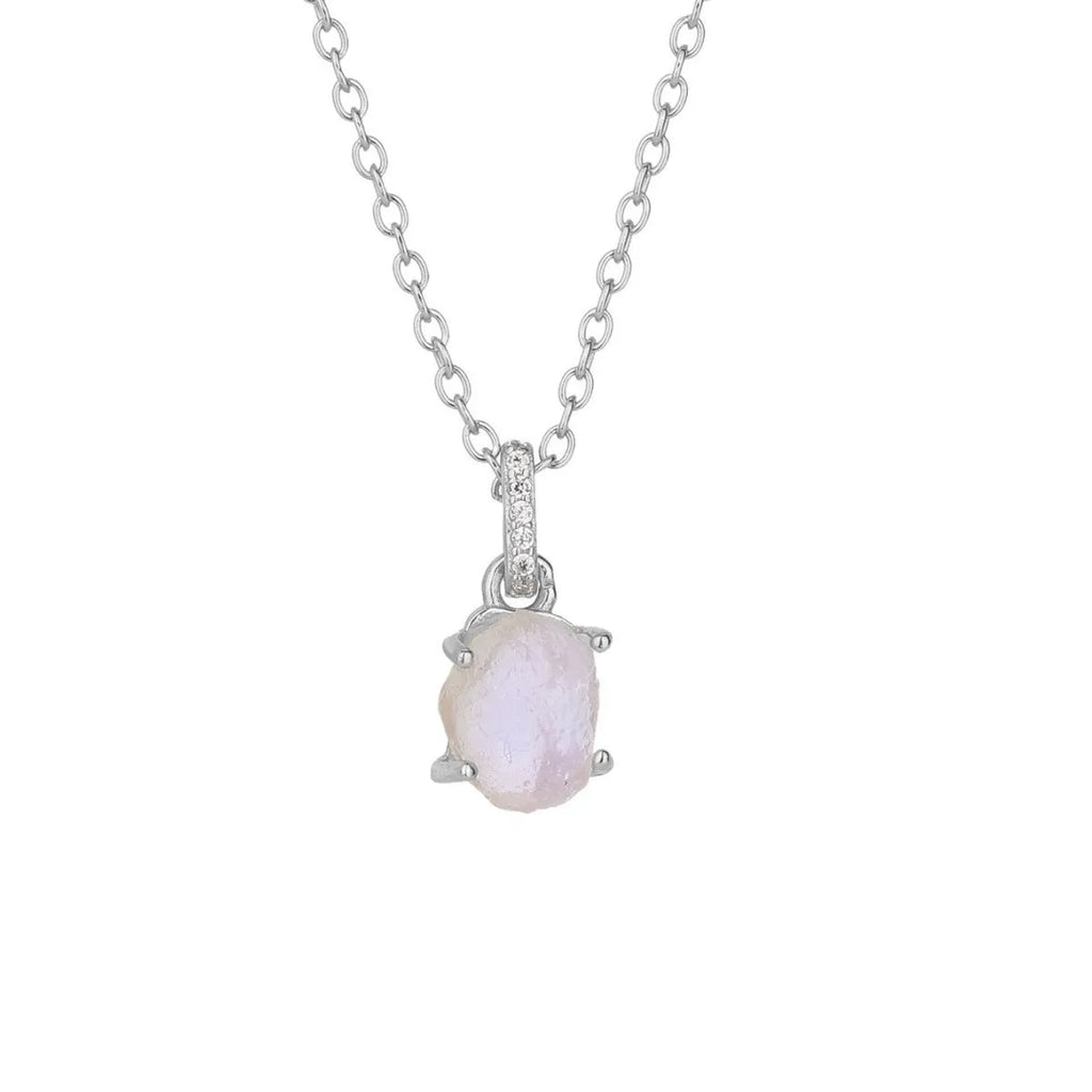 S925 sterling silver crystal pendant necklace with curb chain, geometric quadrilateral shape, available in platinum and rose gold