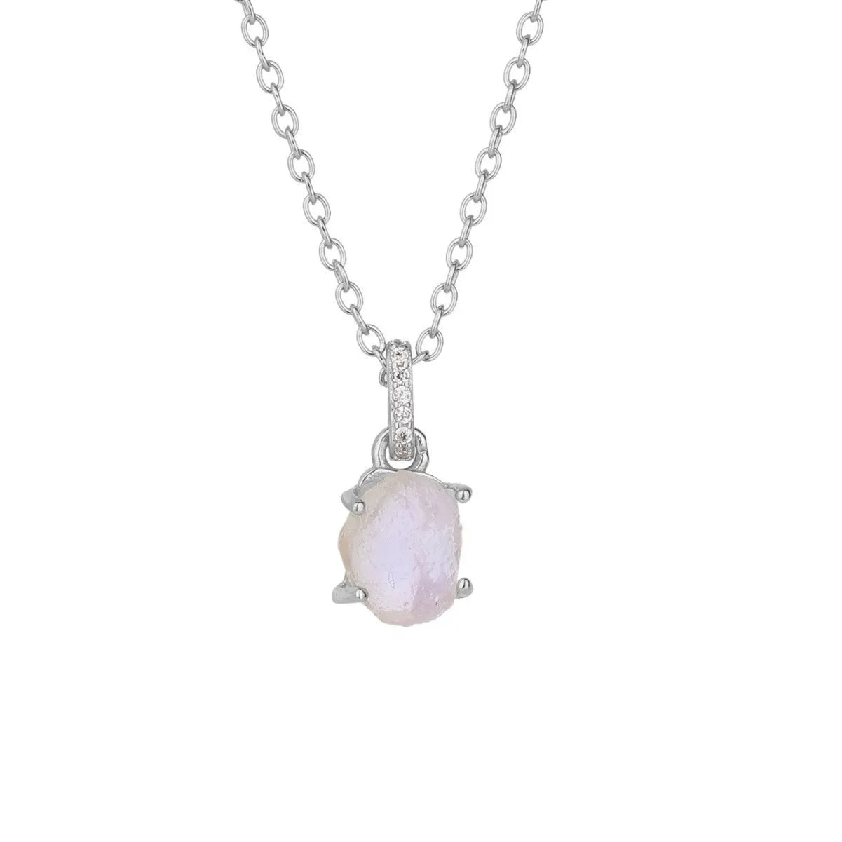 S925 sterling silver crystal pendant necklace with curb chain, geometric quadrilateral shape, available in platinum and rose gold