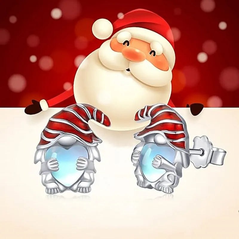 Santa Claus design heart-shaped copper earrings with white gold electroplated finish for women
