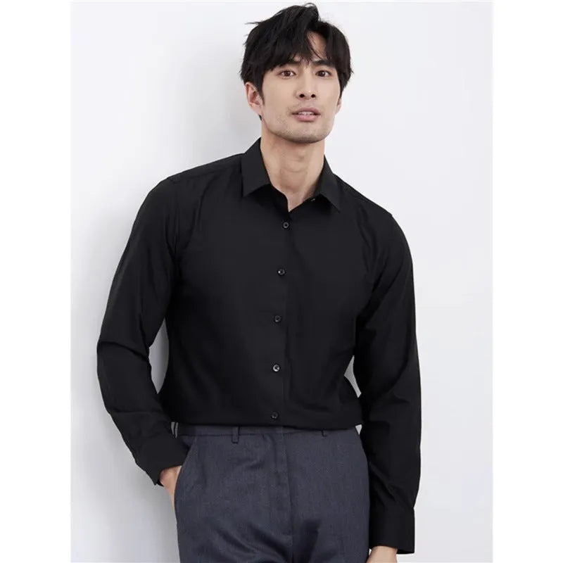 Men's wine red slim fit cardigan shirt with long sleeves and non-ironing fabric