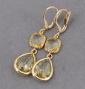 Gold retro geometric crystal fringe drop earrings with exaggerated length and water droplet elements