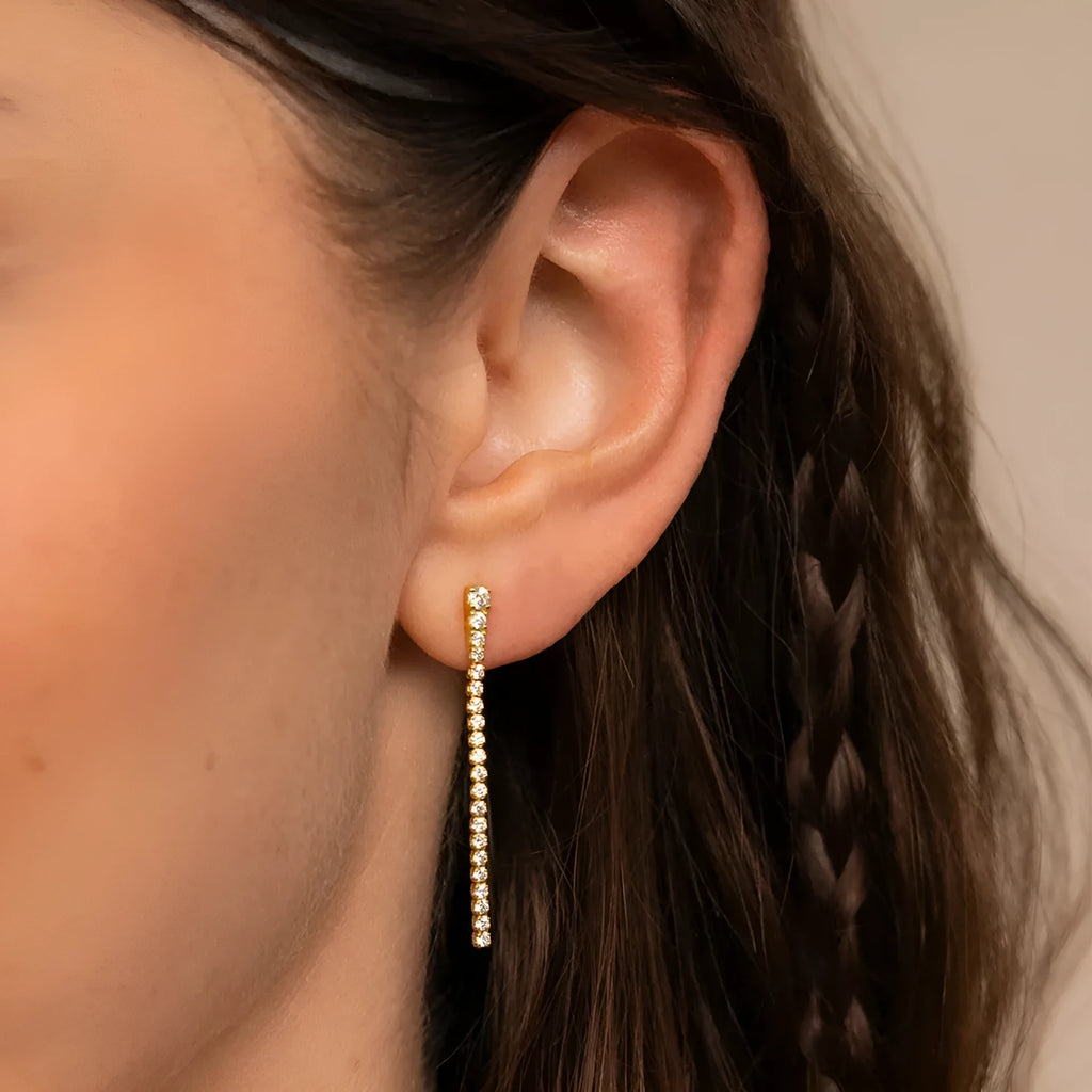 Women's geometric zircon earrings with Chinese style design in stainless steel with gold or steel colour options