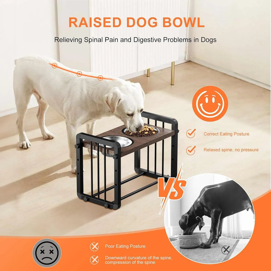 Black solid wooden non-slip stand for elevated dog food and water bowls