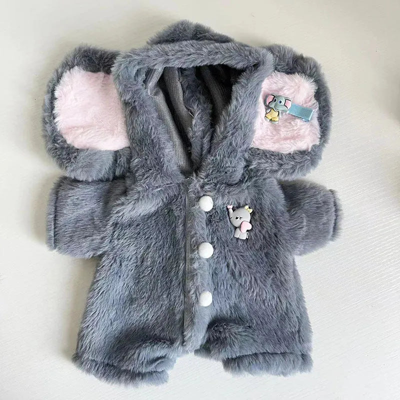 Grey elephant jumpsuit plush costume for a 30cm Lina bear doll