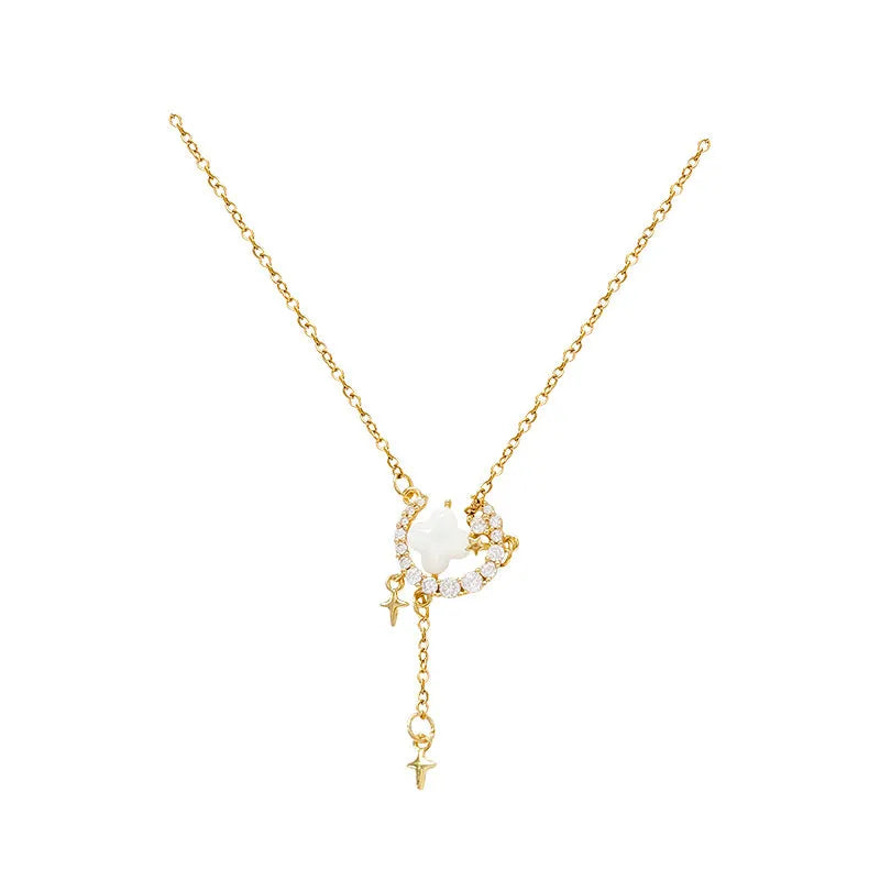 Women's star-shaped necklace with moon decoration on adjustable copper chain in gold finish