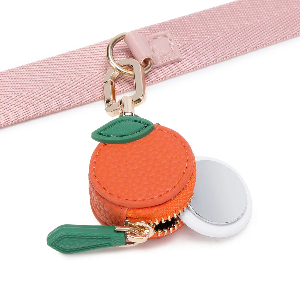 Mini cherry fruit keychain coin bag in PU leather with solid colour cherry option, showing small pouch on keyring