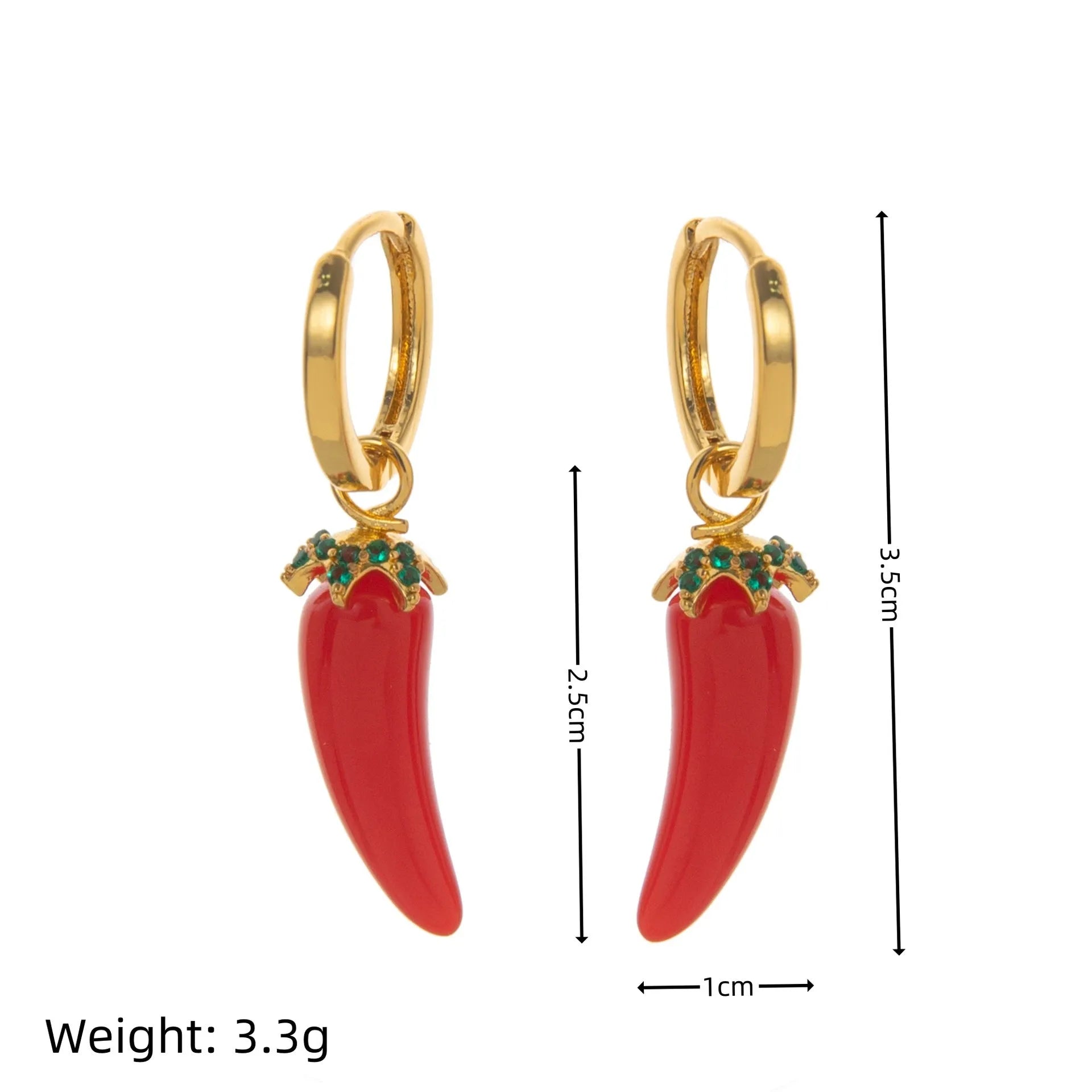 Gold plated copper fruit and vegetable earrings in seven colours including blueberry and carrot