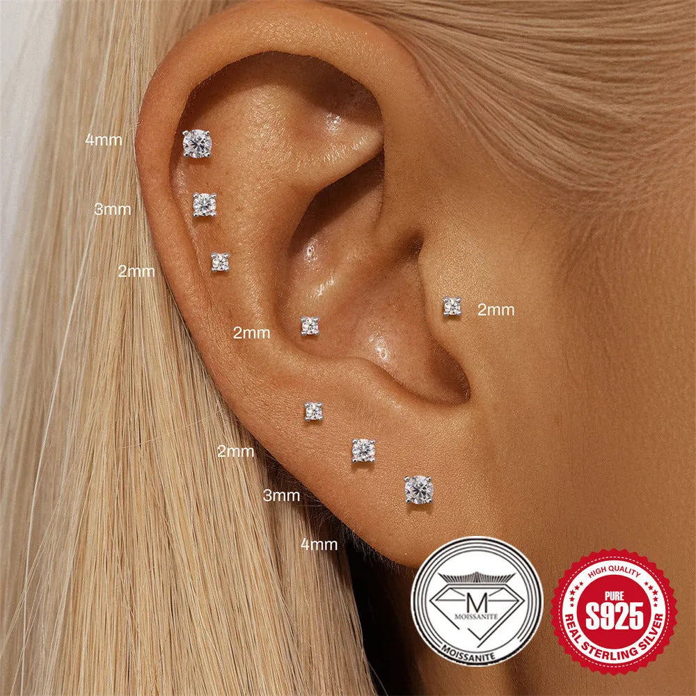 S925 sterling silver geometric stud earrings with petal diamond pattern in platinum colour