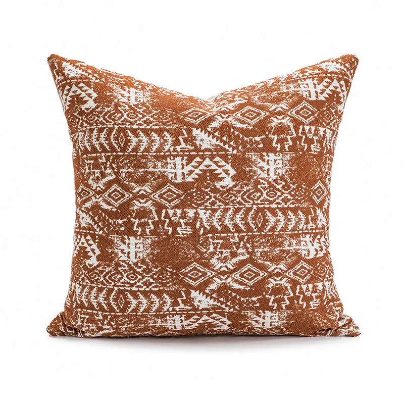 PP cotton filled pillow cushion with removable cover in red coffee colour on sofa